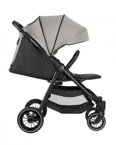 Carucior pentru copii KikkaBoo Sarah Grey 2023, 0-48luni pana la 22kg cu suspensii,spatar reglabil cu pozitie somn,Maner din piele ecologica,tavita,husa de ploaie,husa picioare si suport pahar incluse
