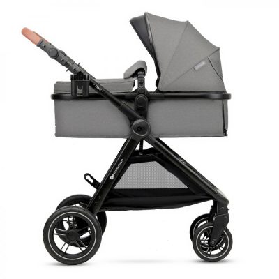 Carucior pentru copii Kinderkraft Esme Moonlight Grey 3 in 1 reversibil, cu spatar si maner reglabil, suportul pentru pahar, husa pentru picioare, husa de ploaie, geanta