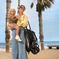 Carucior pentru copii Kinderkraft Indy 3 Misty Beige cu spatar si suport pentru picioare reglabile, cadru din aluminiu, curea de transport, greutate admisa 15 kg