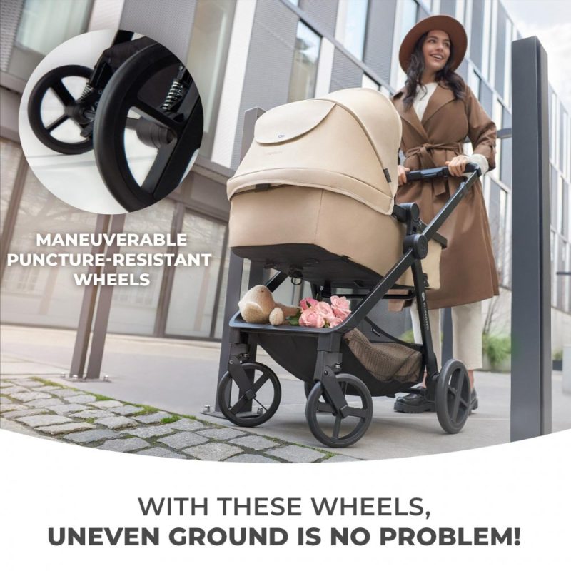 Carucior pentru copii Kinderkraft Newly Classic Black 4 in 1 cu suspensii, cadru din aluminiu, reversibil si accesorii incluse
