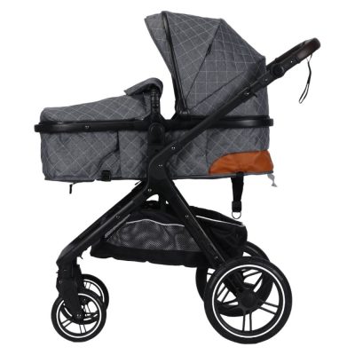 Carucior pentru copii Novokids X1000 series Gri 3 in 1 ,reversibil, cu geanta bebe, cadru aluminiu, amortizoare, roti din cauciuc, landou, scoica auto, spatar reglabil 3 trepte, plasa insecte