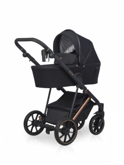 Carucior pentru copii, Riko Velar Magma Premium Line 3 in 1, omologat i-Size R129, cu suspensii, maner reglabil pe inaltime, cu scoica auto, Geanta si accesorii incluse, pana la 22 kg, Negru
