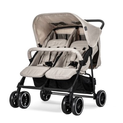 Carucior pentru gemeni Twin Beige reglabil individual, geanta pentru mama si huse pentru picioare