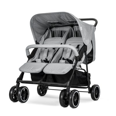 Carucior pentru gemeni Twin Grey reglabil individual, geanta pentru mama si huse pentru picioare