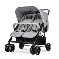 Carucior pentru gemeni Twin Grey reglabil individual, geanta pentru mama si huse pentru picioare