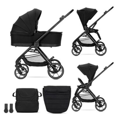 Carucior set 2 in 1, Lorelli Venice, cos landou individual, cadru din aluminiu, sezut reversibil, pana la 22 Kg, Black