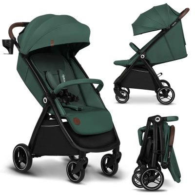 Carucior sport, Lionelo, Ingrid, Capotina impermeabila cu filtru UPF50+, Pana la 22 Kg, Spatar reglabil in 3 pozitii, Include suport pahar si plasa de tantari, Sistem pentru pliere automata, 6 luni+, Verde