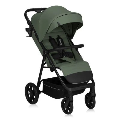 Carucior sport, Lionelo, Iva, Sustine 22 kg, 6 luni+, Capotina mare, Impermeabila, Protectie SPF 50+, 3 pozitii inclinare spatar, 8 pozitii inclinare suport picioare, 5 pozitii reglare maner, Include plasa de tantari si suport pt biberon, Verde