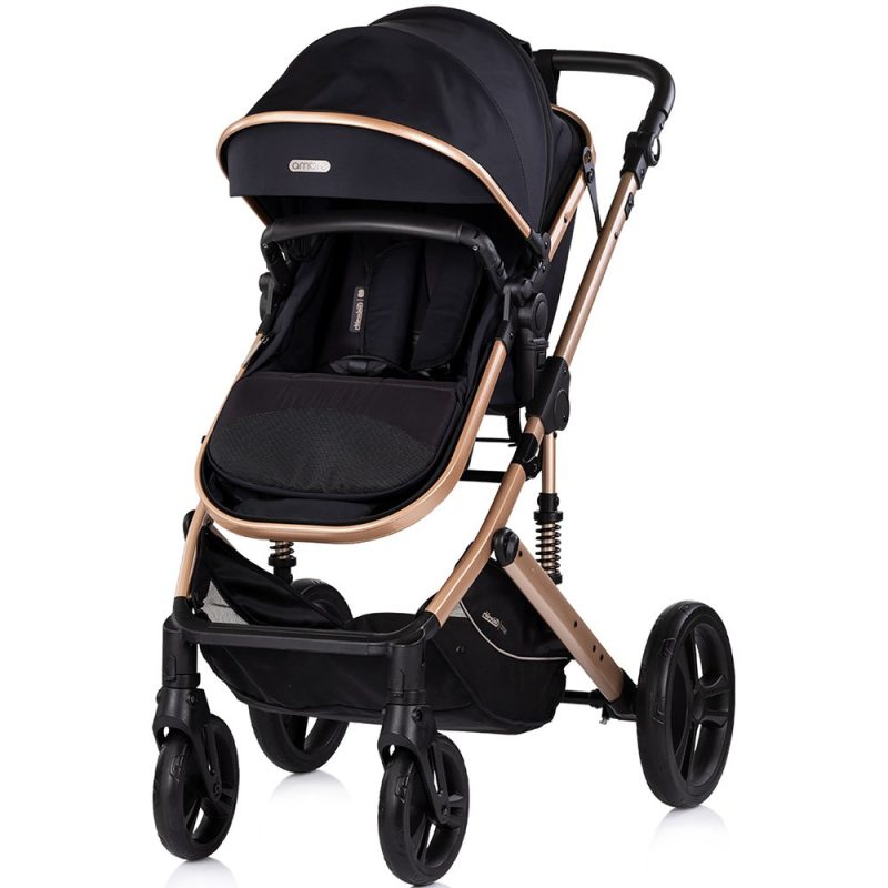 Carucior transformabil 2 in 1 pentru copii Chipolino Amore Noir cu suspensii, sezut reversibil, accesorii, greutate suportata 22 kg