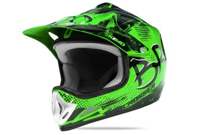 Casca de protectie pentru copii BRO Kimo Cross cu ventilatie si vizor reglabil, verde