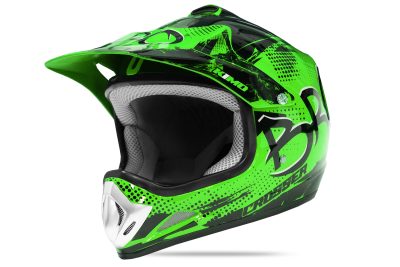 Casca de protectie pentru copii BRO Kimo Cross cu ventilatie si vizor reglabil, verde