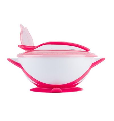 Castron cu ventuza si lingura Baby Ono Pink