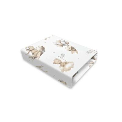 Cearceaf cu elastic, Qmini, Pentru patut 120X60 cm, Din bumbac certificat Oeko Tex Stard 100, Teddy Explorer Beige