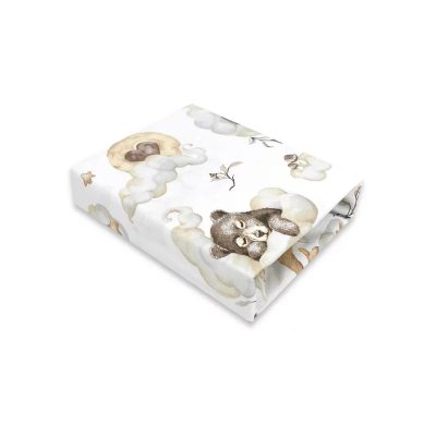 Cearceaf cu elastic, Qmini, Pentru patut co-sleeper, Leonie, Dimensiune 83 x 50 cm, Din bumbac certificat Oeko Tex Standard 100, Teddy Bear and Friends Beige