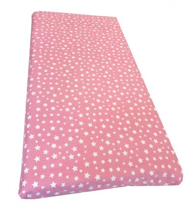 Cearsaf cu elastic pe colt 120x60 cm Stelute albe pe roz