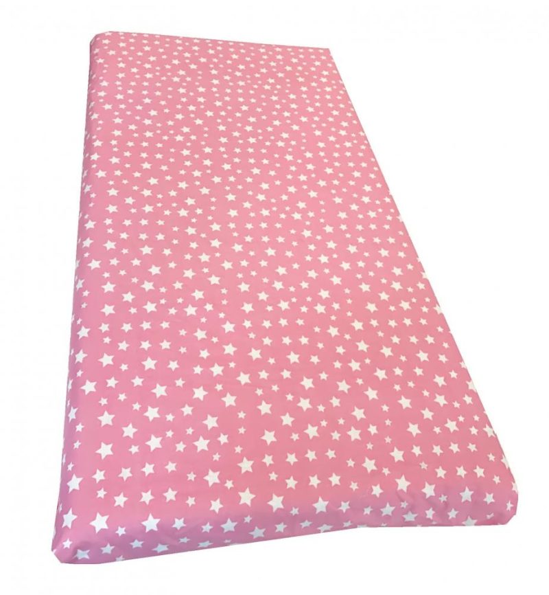 Cearsaf cu elastic pe colt 120x60 cm Stelute albe pe roz