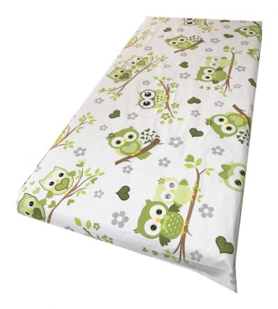 Cearsaf cu elastic roata 140x70 cm Bufnite indragostite cu verde