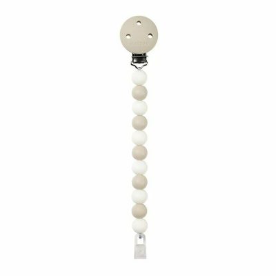 Clema pentru suzeta, Nattou, 100% silicon fara BPA, Cu sistem de prindere la suzeta, Cu margele, 30x7x18 cm, Neutru/Alb
