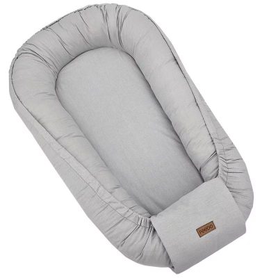 Cosulet bebelus, Feedo, Pentru dormit, joaca, protectie in patut, Baby Nest 90x60 cm, Din bumbac 100%, Design elegant, Gri