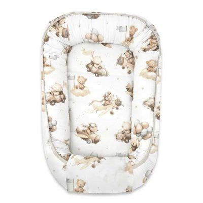 Cosulet bebelus, Qmini, Pentru dormit, Baby Cocoon 75x55 cm, Husa 100% bumbac, Din bumbac certificat Oeko Tex Standard 100, Teddy Explorer Beige