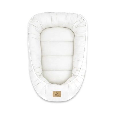 Cosulet bebelus, Qmini, Pentru dormit, Baby Nest 55 x 75 cm, Husa 100% muselina dubla, Material certificat Oeko Tex Standard 100, Cream