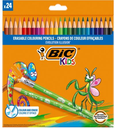 Creioane colorate cu guma de sters Evolution Illusion Bic, 24 culori