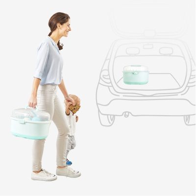 Cutie depozitare si uscare biberoane Little Mom Storage Box Green portabila cu maner, colector de apa detasabil, fara bpa, dimensiune 33 x 26 cm