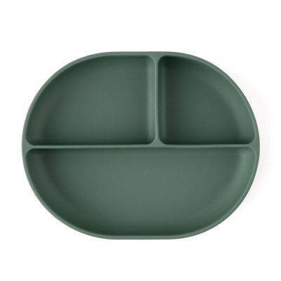 Farfurie compartimentata PetiteMars ovala cu ventuza si 3 compartimente TakeMatch verde