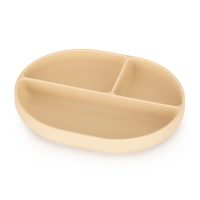 Farfurie compartimentata, Petite&Mars, Take&Match, Ovala, Cu ventuza si 3 compartimente, Silicon, Fara BPA, 630 ml, 6 luni+, Bej
