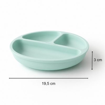 Farfurie din silicon pentru copii Bocioland Mint cu 3 compartimente si 4 ventuze de fixare, dimensiune 19.3 x 3 cm