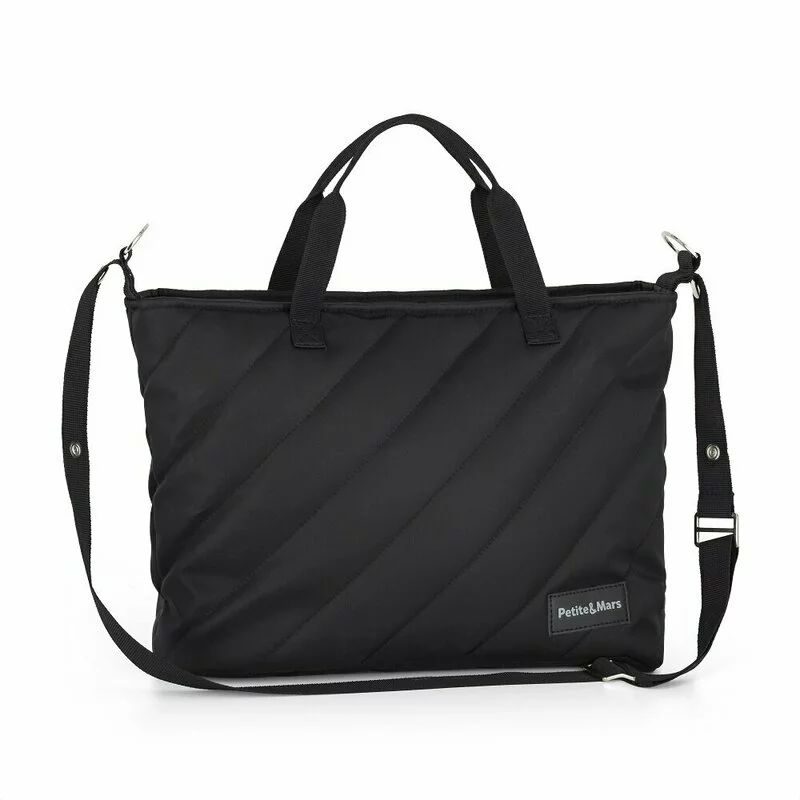 Geanta pentru mamici, Petite&Mars, Mia , Compartimente multiple, Buzunare interioare si exterioare- inclusiv termice, Curea de umar, Sistem de prindere pe carucior, 38 x 27 x 14 cm, Negru