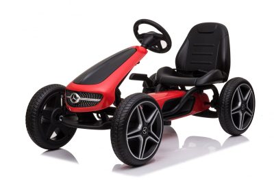 Kinderauto GO Kart cu pedale de la Mercedes, roti cauciuc solid, scaun reglabil, centura de siguranta  Rosu