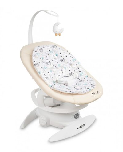 Leagan electric si sezlong 2in1 pentru copii Caretero Noco Beige cu sezut rotativ 360,senzor inteligent de miscare,5 viteze,panou cu muzica si sunete natura,telecomanda,centura de siguranta