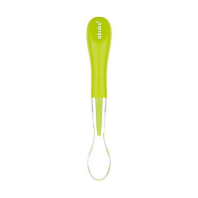 Lingurita de silicon pentru bebelusi Akuku Verde,varf moale,maner ergonomic,fara BPA