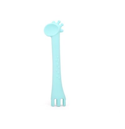 Lingurita si furculita 2 in 1 din silicon moale KikkaBoo Giraffe Mint multifunctionala
