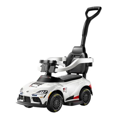 Masinuta electrica cu maner pentru copii, 3 in 1, Toyota GR Supra GT4, pentru copii 1-3 ani, 30W, 6V, alba