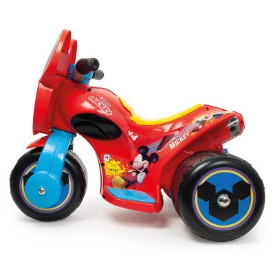 Motocicleta electrica pentru copii Injusa licenta Disney Mickey Mouse Rosu Albastru 6V cu pedala de acceleratie, 1-3 ani, greutate admisa 25 kg