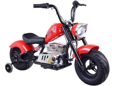 Motocicleta pentru copii intre 5 si 9 ani, Kinderauto Old School, 300W, 24V, cu roti gonflabile, scaun tapitat, premium, rosu