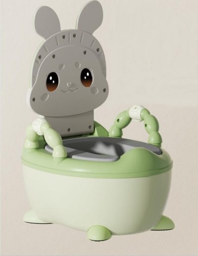 Olita bebelusi Little Mom Cute Rabbit Green, cu adaptor moale din spuma PU, vas colector detasabil, baza anti-alunecare, protectie antistropire, spatar ergonomic