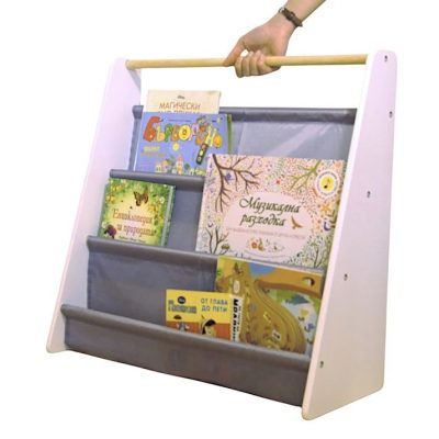 Organizator Ginger Home Nursery White din MDF si lemn de pin pentru carti si reviste copiijucariimateriale didactice si alte obiecte mici,design portabil cu maner,dimensiune 60X25X60 cm