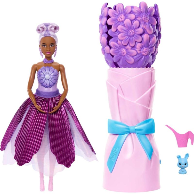 Papusa cu accesorii surpriza, Barbie, Petal Pop, Mov, JMF58