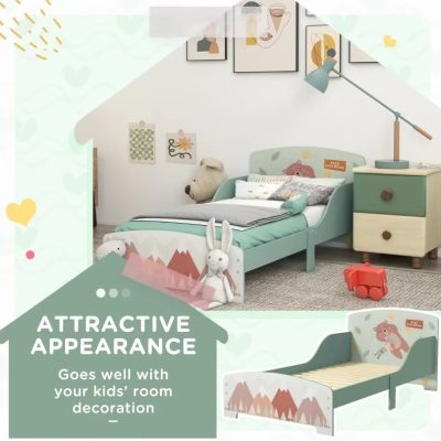 Pat junior din lemn 130x70 cm Ginger Home cu laterale protectie Forest
