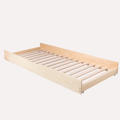 Pat pentru copii casuta montessori, Little Amy, Mossy, balustrade cu bare plate, Natur, 140x200 cm