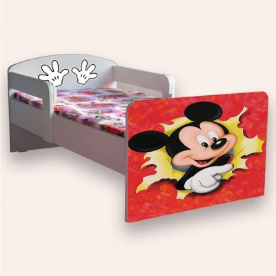 Pat pentru copii Mickey Mouse cu manere si saltea, 2-12 ani, 160x80 cm