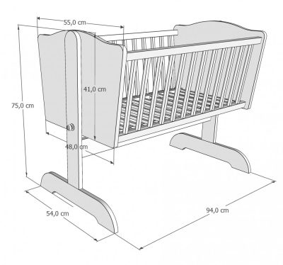Patut balansoar din lemn Nichiduta Sweet Dream Gri pentru bebelusi 90x40 cm cu roti incluse,Mutare usoara,Margini rotunjite,Vopsele si materiale sigure,Solid si sigur de utilizat