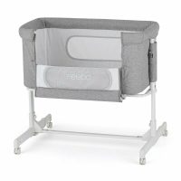 Patut co-sleeper 2 in 1 Feedo Gri pliabil, reglabil in 5 pozitii, cu laterala detasabila, roti, greutate suportata 9 kg, 0-5 luni