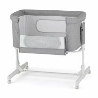 Patut co-sleeper 2 in 1, Feedo, Pliabil, Reglabil in 5 pozitii, Cu laterala detasabila, Cu roti, Greutate maxima suportata 9 kg, 0-5 luni, Gri