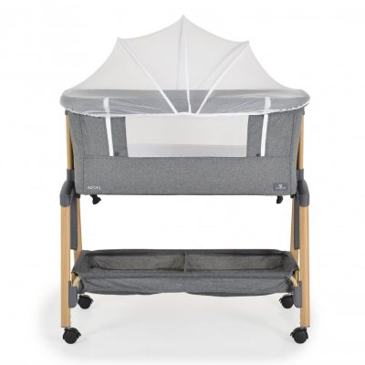 Patut Co-Sleeper Cangaroo Adoro Grey 90x53 cm cu laterala culisanta, Saltea si Plasa de insecte incluse, Spatiu depozitare, 7 nivele de reglare a inaltimii, Roti cu frana