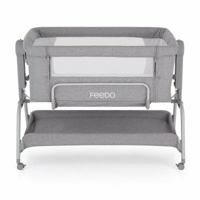 Patut co-sleeper, Feedo, Cu sistem de leganare, Inaltime adjustabila pana la 57-69 cm, sustine pana la 9 kg, 0 luni+ Gri