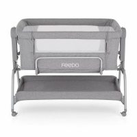 Patut co-sleeper, Feedo, Cu sistem de leganare, Inaltime adjustabila pana la 57-69 cm, sustine pana la 9 kg, 0 luni+ Gri